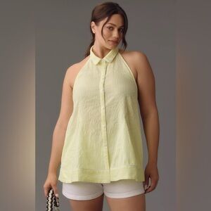 NWT Size L - By Anthropologie Button-Front Halter Swing Blouse